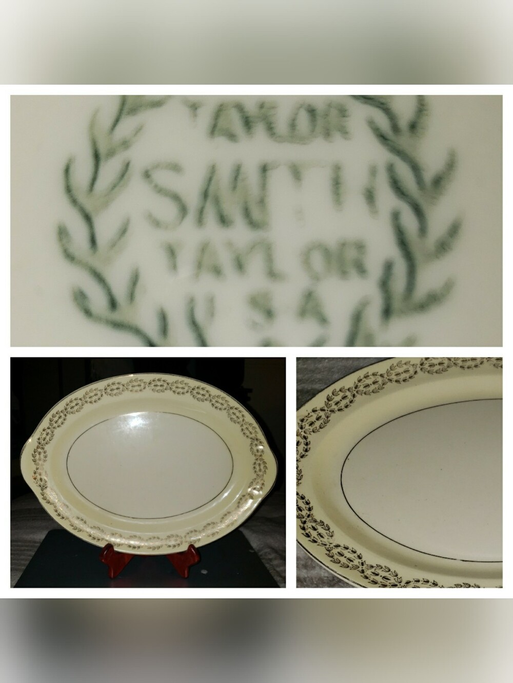 Smith Taylor USA Ivory Gold Floral Trim Oval Platter